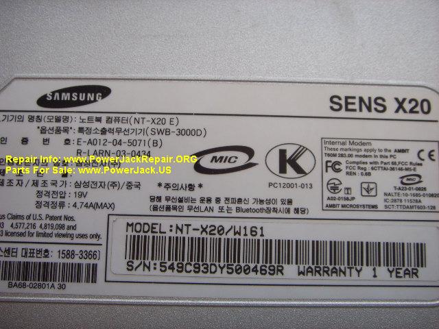 Samsung Sens X20 dc jack replacement